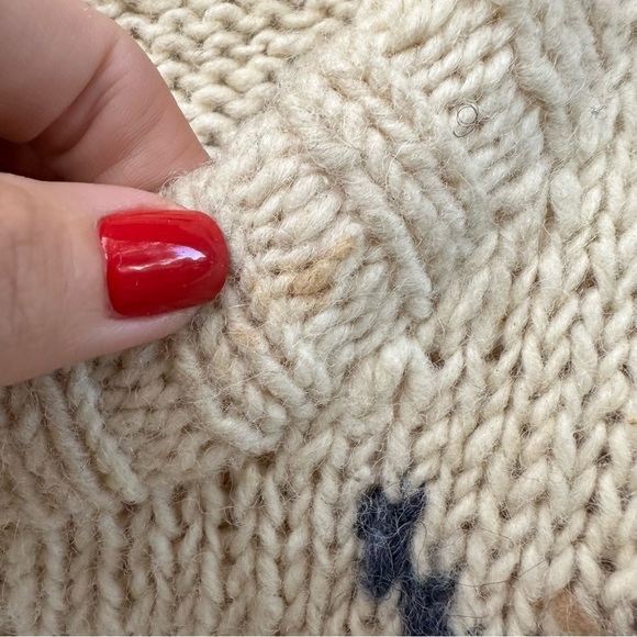 Vintage Gaeltarra Handknit Irish Wool Argyle Sweater Cream Gray Fishermancore - Picture 9 of 9